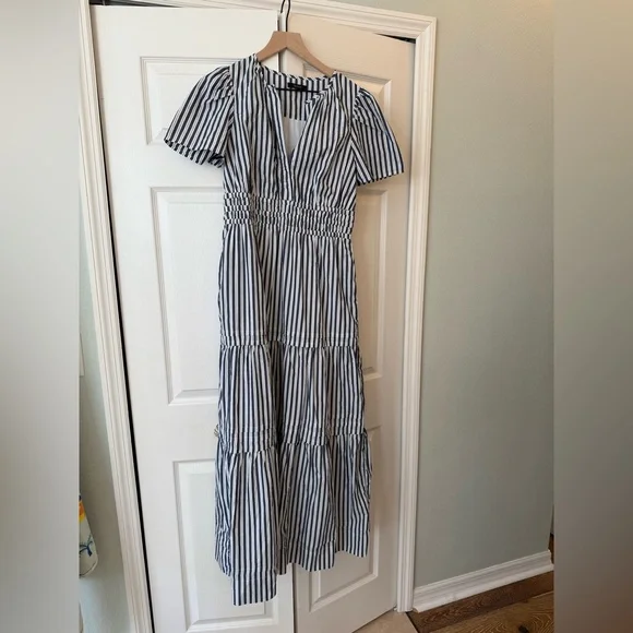 Quince 100% Organic Cotton Polin Tiered Maxi Dress / Hudson Stripe/S nwot - Picture 7 of 12